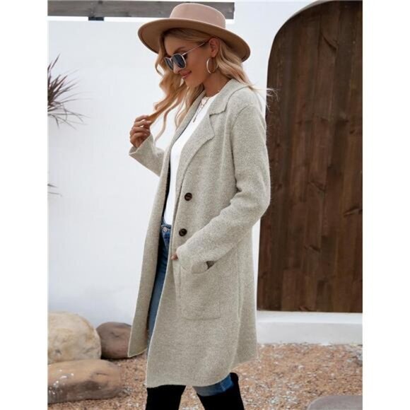 Oversized Fall Cardigan Sweater - Women’s Knit Button-Up Coatigan Jacket,Apricot - Picture 4 of 7